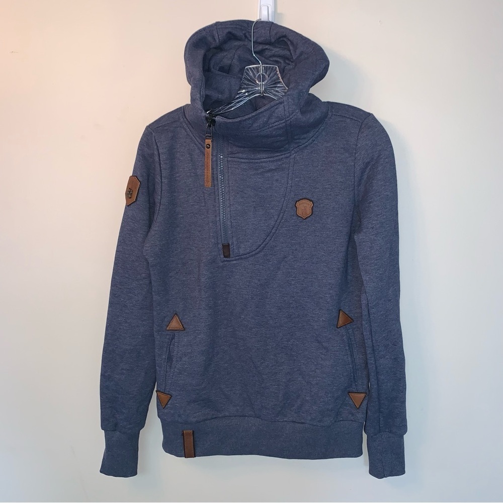 Naketano Blue and Brown Hoodie Side 1/2 Zip M
